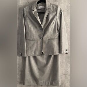 Calvin Klein Womens Gray Career Business Long Sleeve Pocket Jacket Skirt Size 6